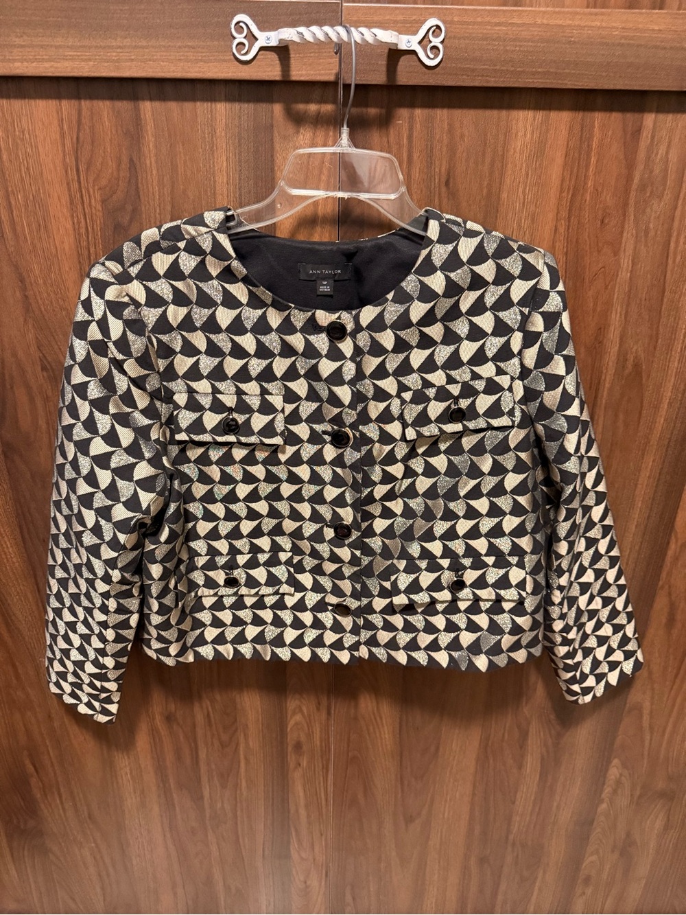 Ann Taylor Black & Gold Cropped Blazer, Size 16P